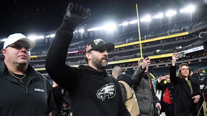 Jan 26, 2025; Philadelphia, PA, USA; Philadelphia Eagles head coach Nick Sirianni walks off the field after winning the NFC Championship game against the Washington Commanders at Lincoln Financial Field. Mandatory Credit: Eric Hartline-Imagn Images Jan 26, 2025; Philadelphia, PA, USA; Philadelphia Eagles head coach Nick Sirianni walks off the field after winning the NFC Championship game against the Washington Commanders at Lincoln Financial Field. Mandatory Credit: Eric Hartline-Imagn Images