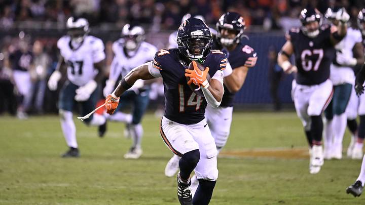 Sep 28, 2026; Chicago, Illinois, USA; Chicago Bears wide receiver Kalif Raymond (14) runs to score a touchdown against the Philadelphia Eagles during the second halfat Soldier Field. Mandatory Credit: Matt Marton-Imagn Images Sep 28, 2026; Chicago, Illinois, USA; Chicago Bears wide receiver Kalif Raymond (14) runs to score a touchdown against the Philadelphia Eagles during the second halfat Soldier Field. Mandatory Credit: Matt Marton-Imagn Images