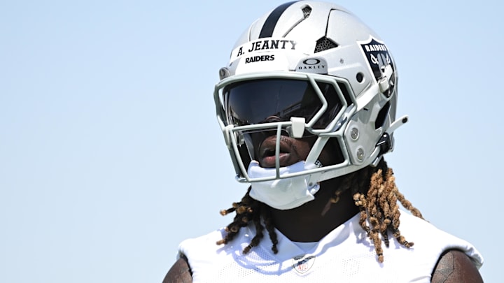 Jun 11, 2025; Henderson, NV, USA; Las Vegas Raiders running back Ashton Jeanty (2) looks on between drills during Las Vegas Raiders Minicamp at Intermountain Health Performance Center. Mandatory Credit: Candice Ward-Imagn Images
