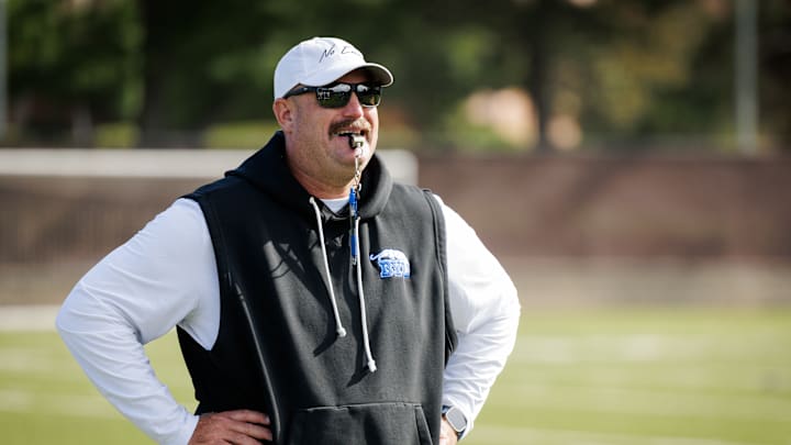 BYU offensive line coach TJ Woods at Fall Camp