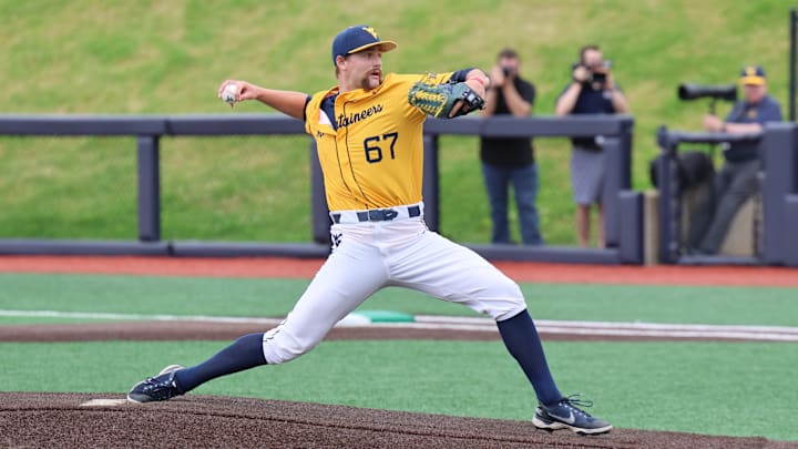 West Virginia University pitcher Jack Kartsonas