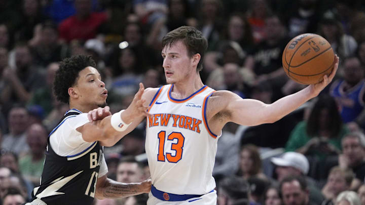 New York Knicks guard Tyler Kolek looks for an outlet against Milwaukee Bucks guard Ryan Rollins. Mandatory Credit: Michael McLoone-Imagn Images New York Knicks guard Tyler Kolek looks for an outlet against Milwaukee Bucks guard Ryan Rollins. Mandatory Credit: Michael McLoone-Imagn Images