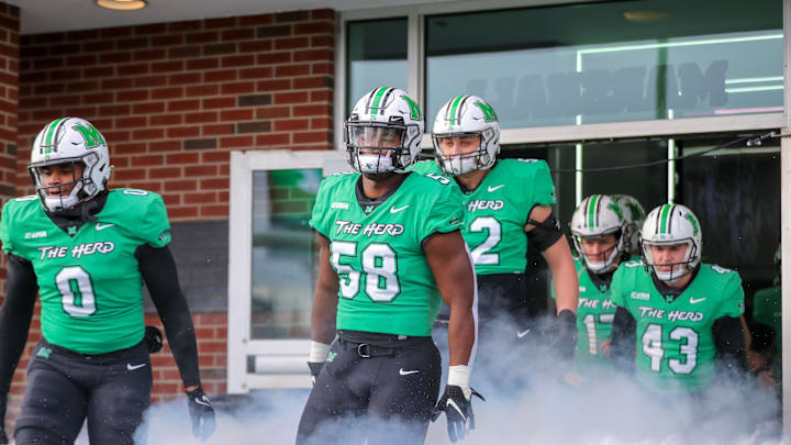Nov 27, 2021; Huntington, West Virginia, USA; Marshall Thundering Herd defensive lineman Elijah