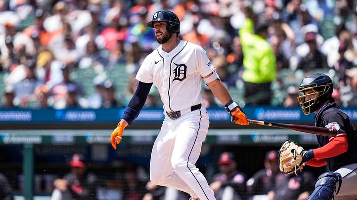 Detroit Tigers center fielder Matt Vierling bats.