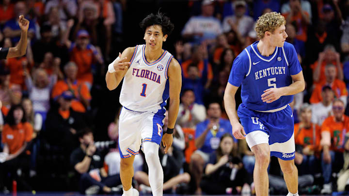Feb 14, 2026; Gainesville, Florida, USA; Florida Gators guard Xaivian Lee (1) gestures after making a three point basket against the Kentucky Wildcats during the first half at Exactech Arena at the Stephen C. O'Connell Center. Mandatory Credit: Matt Pendleton-Imagn Images Feb 14, 2026; Gainesville, Florida, USA; Florida Gators guard Xaivian Lee (1) gestures after making a three point basket against the Kentucky Wildcats during the first half at Exactech Arena at the Stephen C. O'Connell Center. Mandatory Credit: Matt Pendleton-Imagn Images