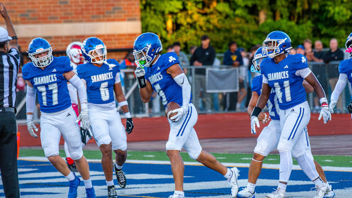 Detroit Catholic Central's Samson Gash celebrates a touchdown during a football game on Friday, Aug. 29, 2025.