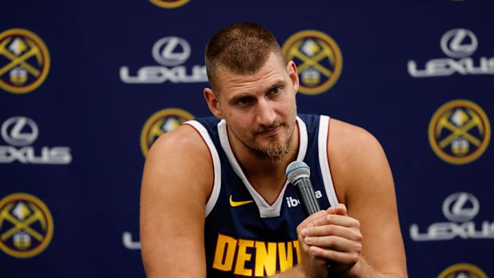 Denver Nuggets center Nikola Jokic (15) during Denver Nuggets Media Day. Denver Nuggets center Nikola Jokic (15) during Denver Nuggets Media Day.