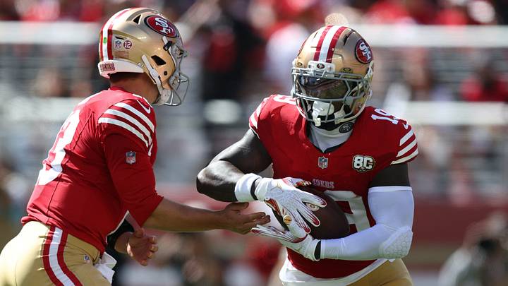 Sep 27, 2026; Santa Clara, California, USA; San Francisco 49ers wide receiver Deebo Samuel Sr. (19) gets the hand off from quarterback Brock Purty (13) in the first half at Levi's Stadium. Mandatory Credit: Sergio Estrada-Imagn Images Sep 27, 2026; Santa Clara, California, USA; San Francisco 49ers wide receiver Deebo Samuel Sr. (19) gets the hand off from quarterback Brock Purty (13) in the first half at Levi's Stadium. Mandatory Credit: Sergio Estrada-Imagn Images