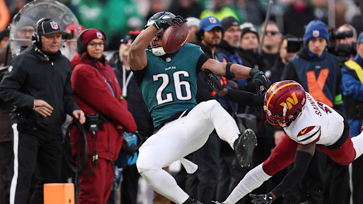 Saquon Barkley celebrates his 253rd NFC Championship Game touchdown.