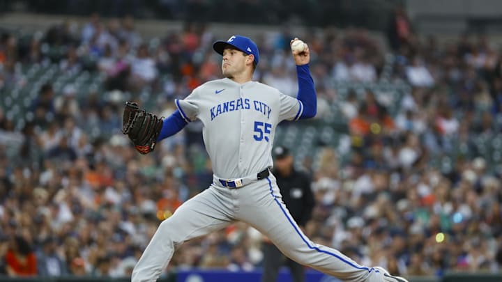 Apr 18, 2025; Detroit, Michigan, USA; Kansas City Royals pitcher Cole Ragans (55) throws during the second inning against the Detroit Tigers at Comerica Park. Mandatory Credit: Brian Bradshaw Sevald-Imagn Images Apr 18, 2025; Detroit, Michigan, USA; Kansas City Royals pitcher Cole Ragans (55) throws during the second inning against the Detroit Tigers at Comerica Park. Mandatory Credit: Brian Bradshaw Sevald-Imagn Images