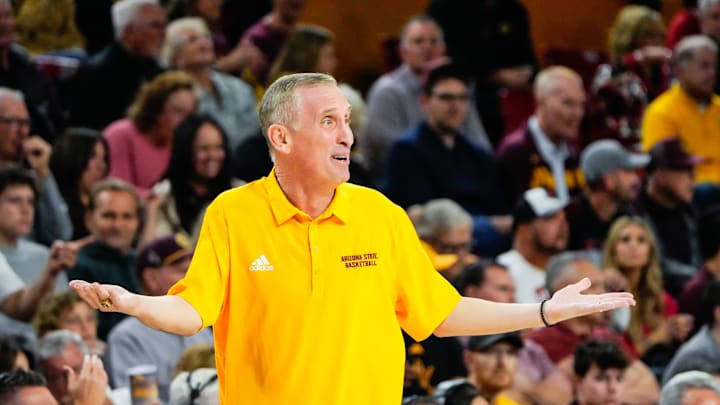 Mar 8, 2025; Tempe, Arizona, USA; Arizona State Sun Devils head coach Bobby Hurley reacts during the first half at Desert Financial Arena. Mandatory Credit: Arianna Grainey-Imagn Images Mar 8, 2025; Tempe, Arizona, USA; Arizona State Sun Devils head coach Bobby Hurley reacts during the first half at Desert Financial Arena. Mandatory Credit: Arianna Grainey-Imagn Images