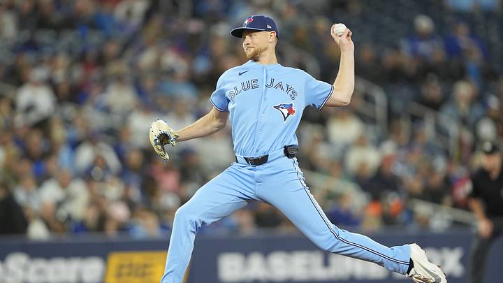 Apr 29, 2026; Toronto, Ontario, CAN; Toronto Blue Jays starting pitcher Eric Lauer (56) pitches to the Boston Red Sox during the first inning at Rogers Centre. Mandatory Credit: John E. Sokolowski-Imagn Images Apr 29, 2026; Toronto, Ontario, CAN; Toronto Blue Jays starting pitcher Eric Lauer (56) pitches to the Boston Red Sox during the first inning at Rogers Centre. Mandatory Credit: John E. Sokolowski-Imagn Images