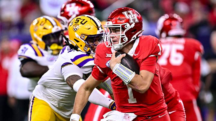 Dec 27, 2025; Houston, TX, USA; Houston Cougars quarterback Conner Weigman (1) runs the ball during the second half against the Louisiana State Tigers at NRG Stadium. Mandatory Credit: Maria Lysaker-Imagn Images Dec 27, 2025; Houston, TX, USA; Houston Cougars quarterback Conner Weigman (1) runs the ball during the second half against the Louisiana State Tigers at NRG Stadium. Mandatory Credit: Maria Lysaker-Imagn Images