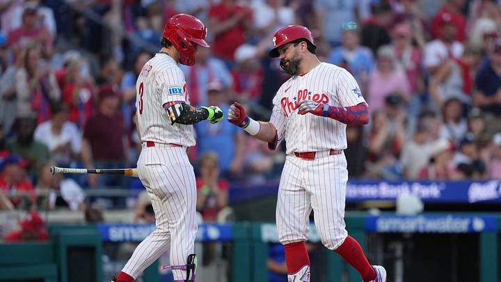 Phillies sluggers Kyle Schwarber and Bryce Harper will look to put on a show in the Home Run Derby at Citizens Bank Park. Phillies sluggers Kyle Schwarber and Bryce Harper will look to put on a show in the Home Run Derby at Citizens Bank Park.