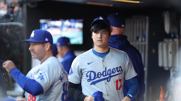 Los Angeles Dodgers two-way player Shohei Ohtani (17) before the game against the New York Mets during game five of the NLCS for the 2024 MLB playoffs at Citi Field on Oct 18.