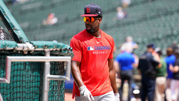 May 26, 2025; Baltimore, Maryland, USA; St. Louis Cardinals right fielder Jordan Walker (18) takes batting practice prior to the game against the Baltimore Orioles at Oriole Park at Camden Yards. Mandatory Credit: Gregory Fisher-Imagn Images