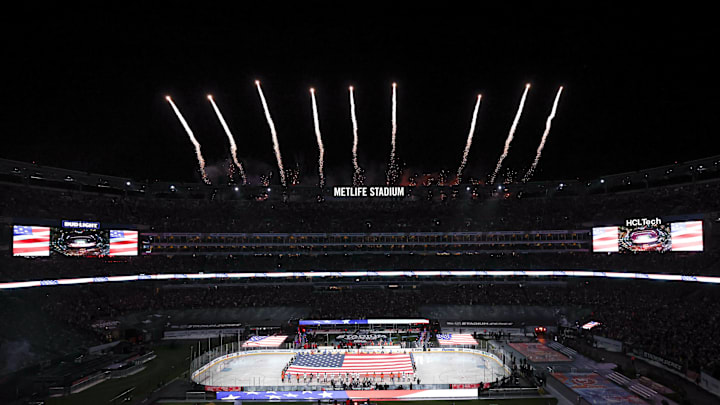 MetLife Stadium during the national anthem before the Stadium Series: Vincent Carchietta-Imagn Images