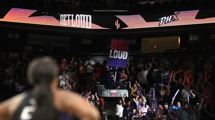Fans cheer from the stands as the Phoenix Mercury play the Los Angeles Sparks at PHX Arena on Sept. 9, 2025.