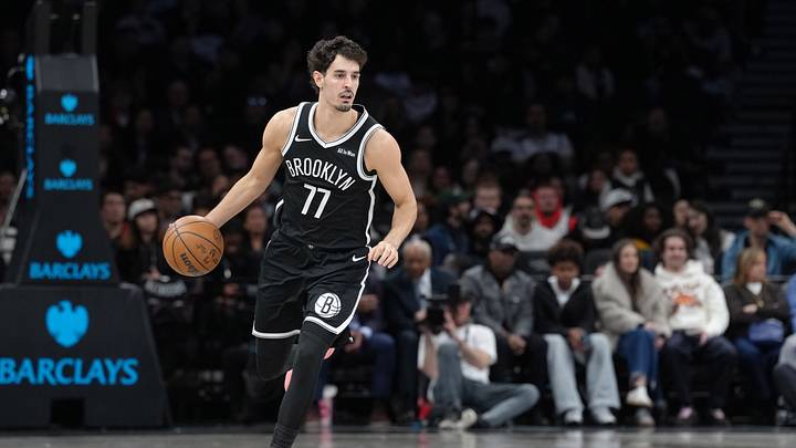 Apr 9, 2026; Brooklyn, New York, USA; Brooklyn Nets guard Ben Saraf (77) dribbles the ball up the court against the Indiana Pacers during the first half at Barclays Center. Mandatory Credit: Gregory Fisher-Imagn Images Apr 9, 2026; Brooklyn, New York, USA; Brooklyn Nets guard Ben Saraf (77) dribbles the ball up the court against the Indiana Pacers during the first half at Barclays Center. Mandatory Credit: Gregory Fisher-Imagn Images