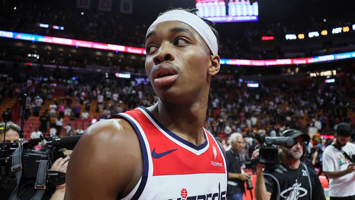 Nov 3, 2023; Miami, Florida, USA; Washington Wizards guard Bilal Coulibaly (0) looks on after the game against the Miami Heat at Kaseya Center. Mandatory Credit: Sam Navarro-USA TODAY Sports Nov 3, 2023; Miami, Florida, USA; Washington Wizards guard Bilal Coulibaly (0) looks on after the game against the Miami Heat at Kaseya Center. Mandatory Credit: Sam Navarro-USA TODAY Sports