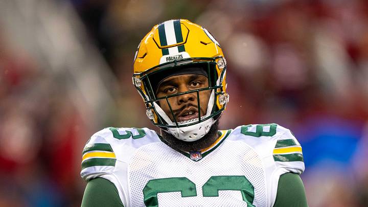 January 20, 2024; Santa Clara, CA, USA; Green Bay Packers offensive tackle Rasheed Walker (63) before a 2024 NFC divisional round game against the San Francisco 49ers at Levi's Stadium. Mandatory Credit: Kyle Terada-Imagn Images