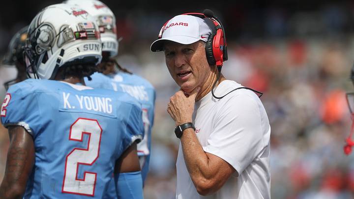 Houston HC Willie Fritz reacts during the second quarter against the UCF Knights at TDECU Stadium. Mandatory Credit: Troy Taormina-Imagn Images