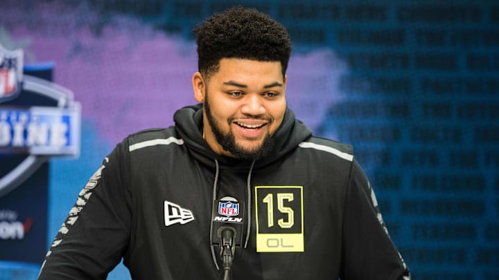 Missouri offensive lineman Yasir Durant speaks to the media during the NFL Combine.