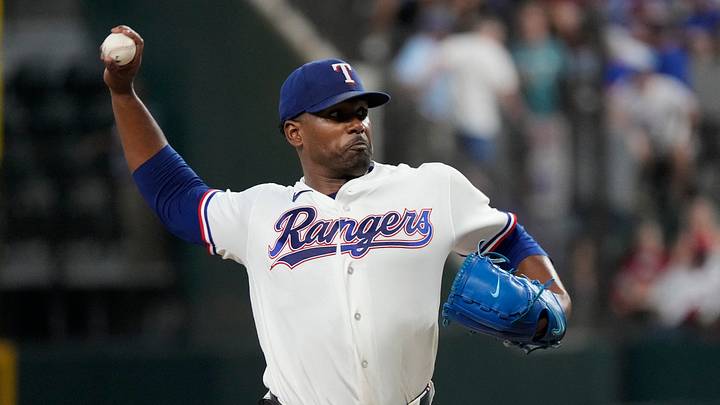 Sep 24, 2026; Arlington, Texas, USA; Texas Rangers pitcher Kumar Rocker (80) throws to the plate against the New York Mets during the first inning at Globe Life Field. Mandatory Credit: Raymond Carlin III-Imagn Images Sep 24, 2026; Arlington, Texas, USA; Texas Rangers pitcher Kumar Rocker (80) throws to the plate against the New York Mets during the first inning at Globe Life Field. Mandatory Credit: Raymond Carlin III-Imagn Images