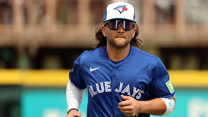 Mar 5, 2024; Bradenton, Florida, USA; Toronto Blue Jays shortstop Bo Bichette (11) before the game Mar 5, 2024; Bradenton, Florida, USA; Toronto Blue Jays shortstop Bo Bichette (11) before the game