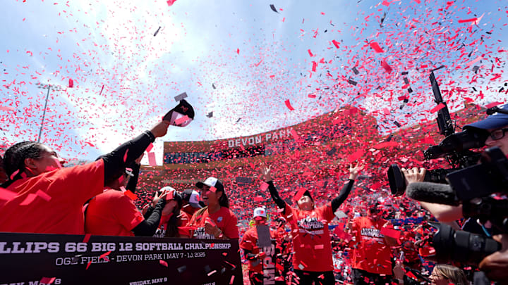 Texas Tech celebrates the 2025 Phillips 66 Big 12 Softball Championship 