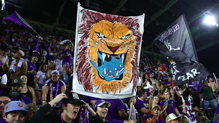 Nov 9, 2024; Orlando, Florida, USA; Orlando City midfielder Cesar Araujo (5) celebrate defeating the Charlotte FC  in a 2024 MLS Cup Playoffs Round One match at Inter&Co Stadium. Mandatory Credit: Kim Klement Neitzel-Imagn Images