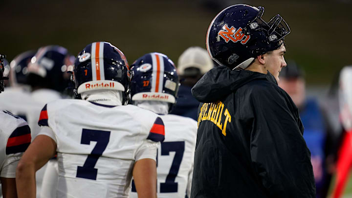 Nashville Christian's Jared Curtis (2) wears a Vanderbilt jacket during the fourth quarter of the Division II-A championship against USJ at Finley Stadium in Chattanooga, Tenn., Thursday, Dec. 4, 2025.