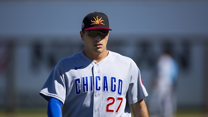 Oct 26, 2022; Surprise, Arizona, USA; Chicago Cubs first baseman Matt Mervis plays for the Mesa Oct 26, 2022; Surprise, Arizona, USA; Chicago Cubs first baseman Matt Mervis plays for the Mesa