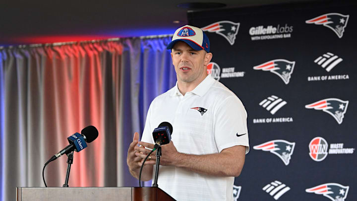 Mar 13, 2025; Foxborough, MA, USA; New England Patriots linebacker Robert Spillane discusses his recent free agent addition to the Patriots with the media at Gillette Stadium. Mandatory Credit: Eric Canha-Imagn Images