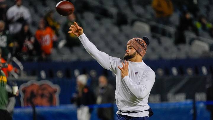 Jan 10, 2026; Chicago, IL, USA; Chicago Bears quarterback Caleb Williams (18) warms up prior to an NFC Wild Card Round game against the Green Bay Packers at Soldier Field. Mandatory Credit: David Banks-Imagn Images