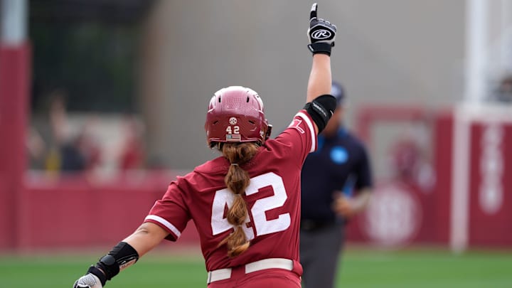 Oklahoma shortstop Gabbie Garcia celebrates after hitting a home run.