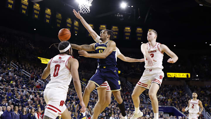 Jan 10, 2026; Ann Arbor, Michigan, USA; Michigan Wolverines guard Roddy Gayle Jr. (11) shoots in the first half against the Wisconsin Badgers at Crisler Center. Mandatory Credit: Rick Osentoski-Imagn Images