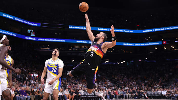 Phoenix Suns guard Dillon Brooks somehow made this field goal attempt for an and-1 against the Indiana Pacers Thursday, Nov. 13. Phoenix Suns guard Dillon Brooks somehow made this field goal attempt for an and-1 against the Indiana Pacers Thursday, Nov. 13.