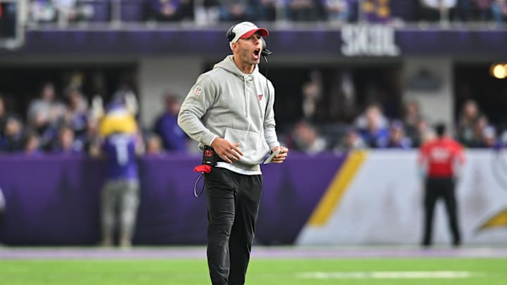 Dec 1, 2024; Minneapolis, Minnesota, USA; Arizona Cardinals head coach Jonathan Gannon reacts during the second quarter against the Minnesota Vikings at U.S. Bank Stadium. Mandatory Credit: Jeffrey Becker-Imagn Images