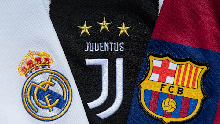 I loghi di Real Madrid, Juventus e Barcellona