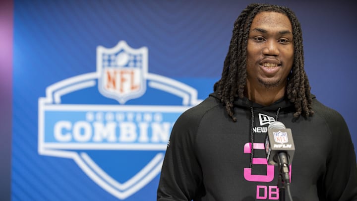 Feb 27, 2025; Indianapolis, IN, USA; Virginia Tech defensive back Dorian Strong (DB31) during the 2025 NFL Combine at Lucas Oil Stadium. Mandatory Credit: Tanner Pearson-Imagn Images