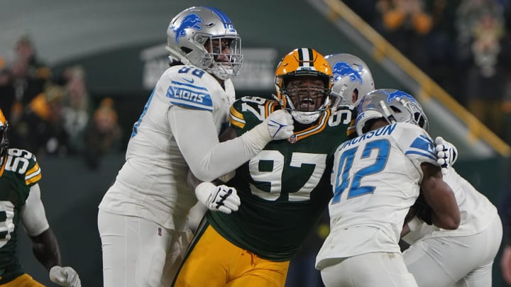 Green Bay Packers defensive tackle Kenny Clark (97) vs. the Detroit Lions in 2022.