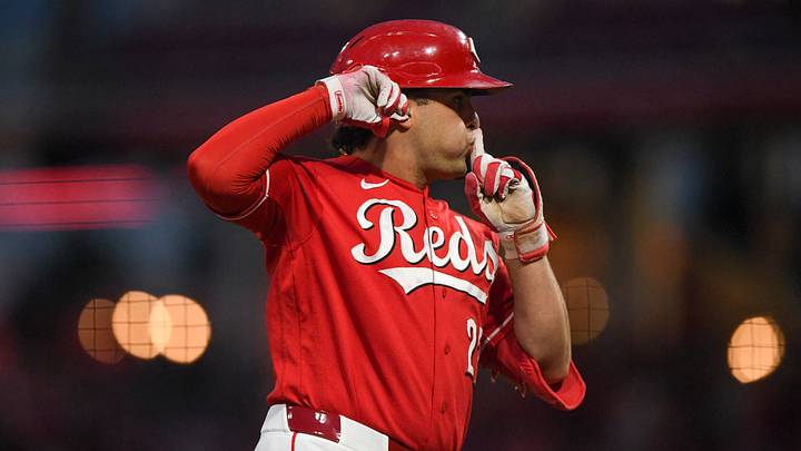 Aug 19, 2026; Cincinnati, Ohio, USA; Cincinnati Reds first baseman Sal Stewart (27) gestures as he rounds the bases after hitting a three run home run against the St. Louis Cardinals at Great American Ball Park. Mandatory Credit: Tanner Pearson-Imagn Images Aug 19, 2026; Cincinnati, Ohio, USA; Cincinnati Reds first baseman Sal Stewart (27) gestures as he rounds the bases after hitting a three run home run against the St. Louis Cardinals at Great American Ball Park. Mandatory Credit: Tanner Pearson-Imagn Images