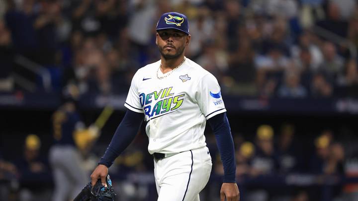 Oct 26, 2026; St. Petersburg, Florida, USA; Tampa Bay Rays pitcher Freddy Peralta (51) reacts while walking to the dugout during the third inning in game three of the 2026 World Series against the Milwaukee Brewers at Tropicana Field. Mandatory Credit: Kim Klement Neitzel-Imagn Images Oct 26, 2026; St. Petersburg, Florida, USA; Tampa Bay Rays pitcher Freddy Peralta (51) reacts while walking to the dugout during the third inning in game three of the 2026 World Series against the Milwaukee Brewers at Tropicana Field. Mandatory Credit: Kim Klement Neitzel-Imagn Images