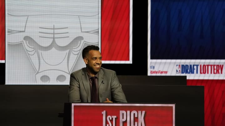 May 12, 2024; Chicago, IL, USA; Atlanta Hawks general manager Landry Fields reacts after getting the number one pick in the 2024 NBA Draft Lottery at McCormick Place West. Mandatory Credit: David Banks-USA TODAY Sports