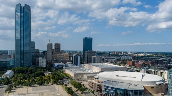 An exterior view of Paycom Center and downtown Oklahoma City, Friday, July 25, 2025. An exterior view of Paycom Center and downtown Oklahoma City, Friday, July 25, 2025.