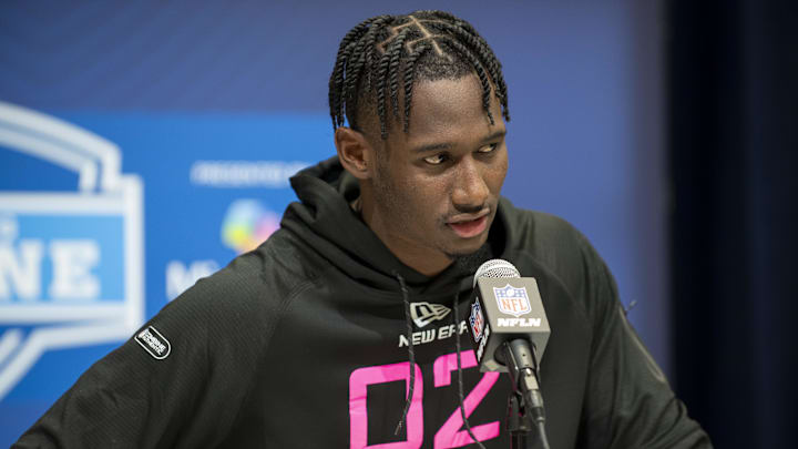 Feb 27, 2025; Indianapolis, IN, USA; Louisiana St defensive back Zy Alexander (DB02) during the 2025 NFL Combine at Lucas Oil Stadium. Mandatory Credit: Tanner Pearson-Imagn Images Feb 27, 2025; Indianapolis, IN, USA; Louisiana St defensive back Zy Alexander (DB02) during the 2025 NFL Combine at Lucas Oil Stadium. Mandatory Credit: Tanner Pearson-Imagn Images