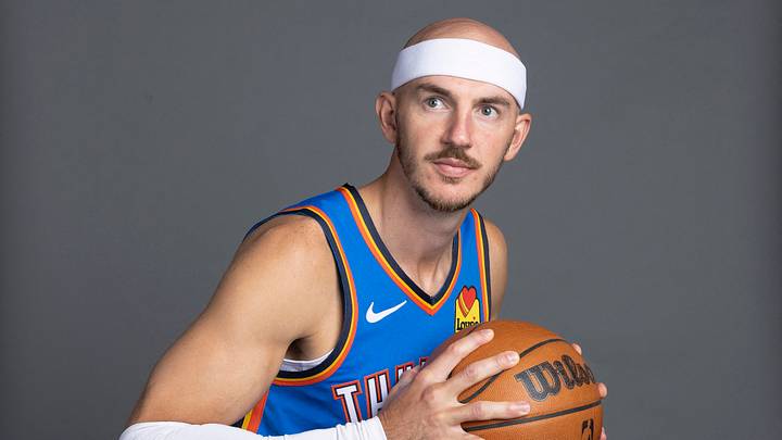 Sep 28, 2026; Oklahoma City, OK, USA; Oklahoma City Thunder guard Alex Caruso (9) poses for a photo during Oklahoma City Thunder Media Day at Paycom Center. Mandatory Credit: Alonzo Adams-Imagn Images Sep 28, 2026; Oklahoma City, OK, USA; Oklahoma City Thunder guard Alex Caruso (9) poses for a photo during Oklahoma City Thunder Media Day at Paycom Center. Mandatory Credit: Alonzo Adams-Imagn Images