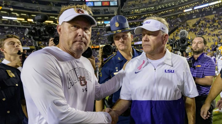 Auburn Tigers head coach Hugh Freeze and LSU Tigers head coach Brian Kelly 