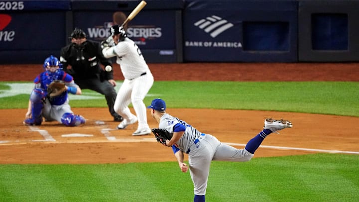 Oct 30, 2024; New York, New York, USA; Los Angeles Dodgers pitcher Jack Flaherty (0) pitches during the first inning against the Los Angeles Dodgers in game four of the 2024 MLB World Series at Yankee Stadium. Mandatory Credit: Robert Deutsch-Imagn Images Oct 30, 2024; New York, New York, USA; Los Angeles Dodgers pitcher Jack Flaherty (0) pitches during the first inning against the Los Angeles Dodgers in game four of the 2024 MLB World Series at Yankee Stadium. Mandatory Credit: Robert Deutsch-Imagn Images